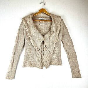 Banana Republic Long Sleeve Cable Shrug Cardigan Sweater Lambswool Blend Neutral